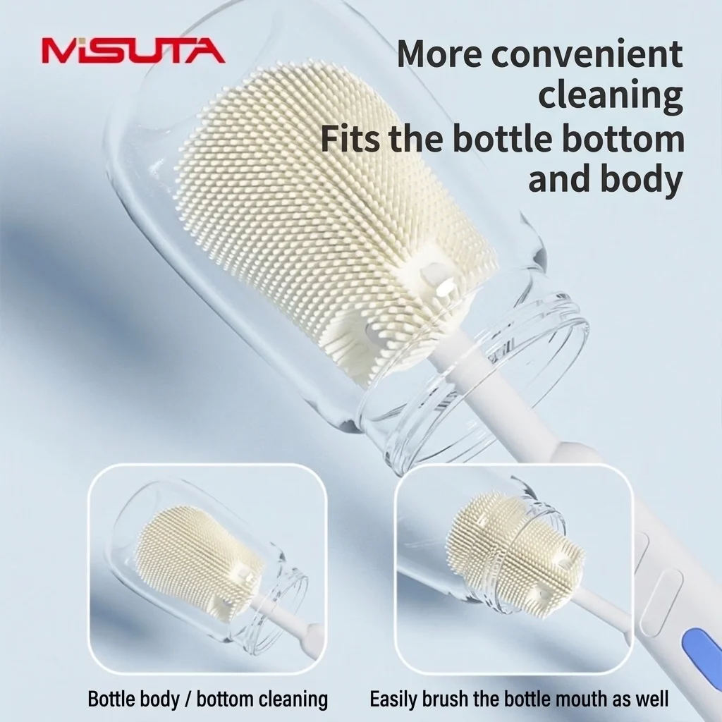 Set di 5 spazzolini in silicone per la pulizia dei biberon MISUTA con supporto per l'asciugatura, spazzolino multifunzionale per tettarelle, cannucce e biberon.