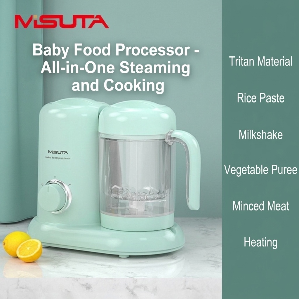 MISUTA Robot da cucina 3 in 1 per pappe, vaporiera compatta, frullatore e omogeneizzatore con tazza in Tritan senza BPA e serbatoio in acciaio inox