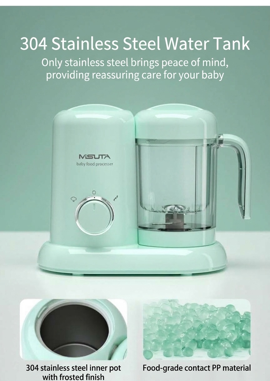 MISUTA Robot da cucina 3 in 1 per pappe, vaporiera compatta, frullatore e omogeneizzatore con tazza in Tritan senza BPA e serbatoio in acciaio inox