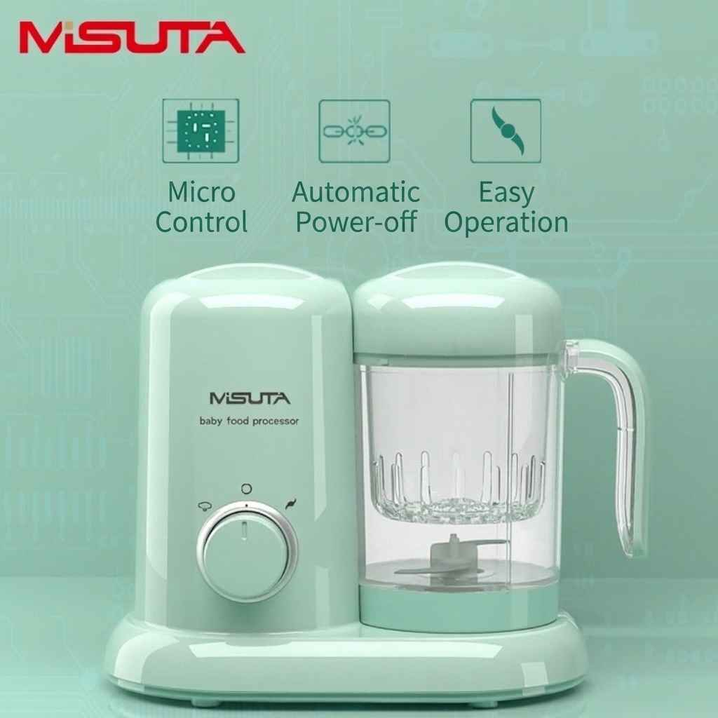 MISUTA Robot da cucina 3 in 1 per pappe, vaporiera compatta, frullatore e omogeneizzatore con tazza in Tritan senza BPA e serbatoio in acciaio inox