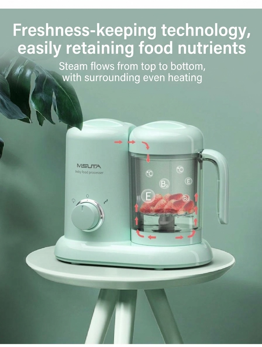 MISUTA Robot da cucina 3 in 1 per pappe, vaporiera compatta, frullatore e omogeneizzatore con tazza in Tritan senza BPA e serbatoio in acciaio inox