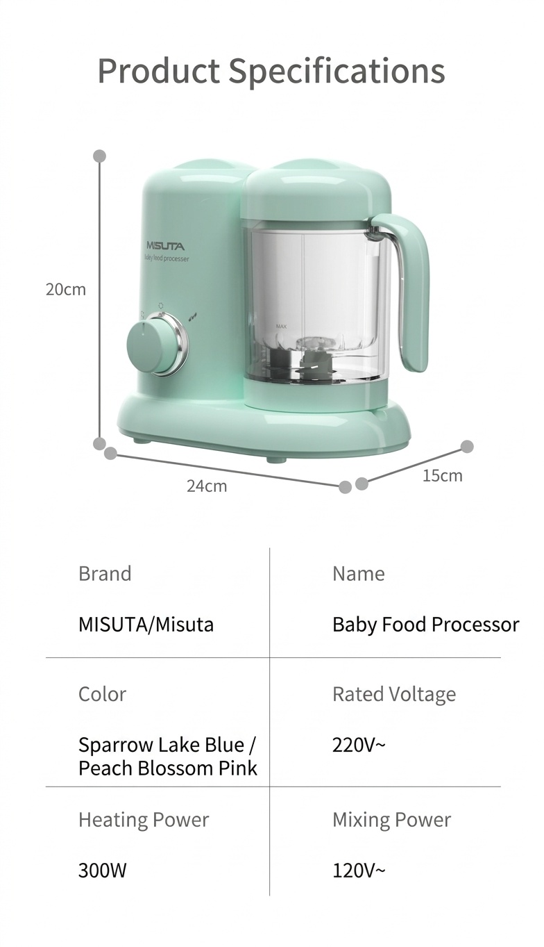 MISUTA Robot da cucina 3 in 1 per pappe, vaporiera compatta, frullatore e omogeneizzatore con tazza in Tritan senza BPA e serbatoio in acciaio inox