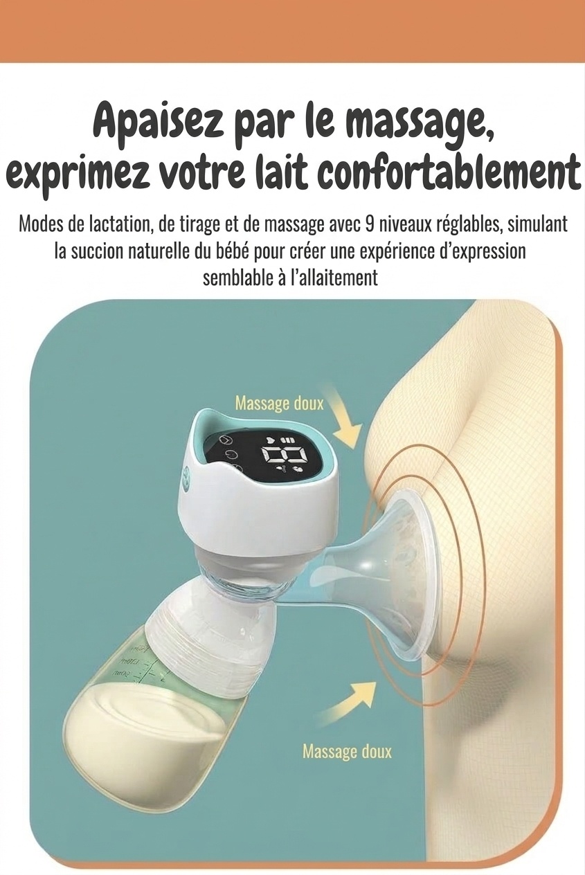 Tire-lait électrique sans fil MISUTA, tire-lait portable mains libres avec modes massage doux et expression, biberon de 180 ml