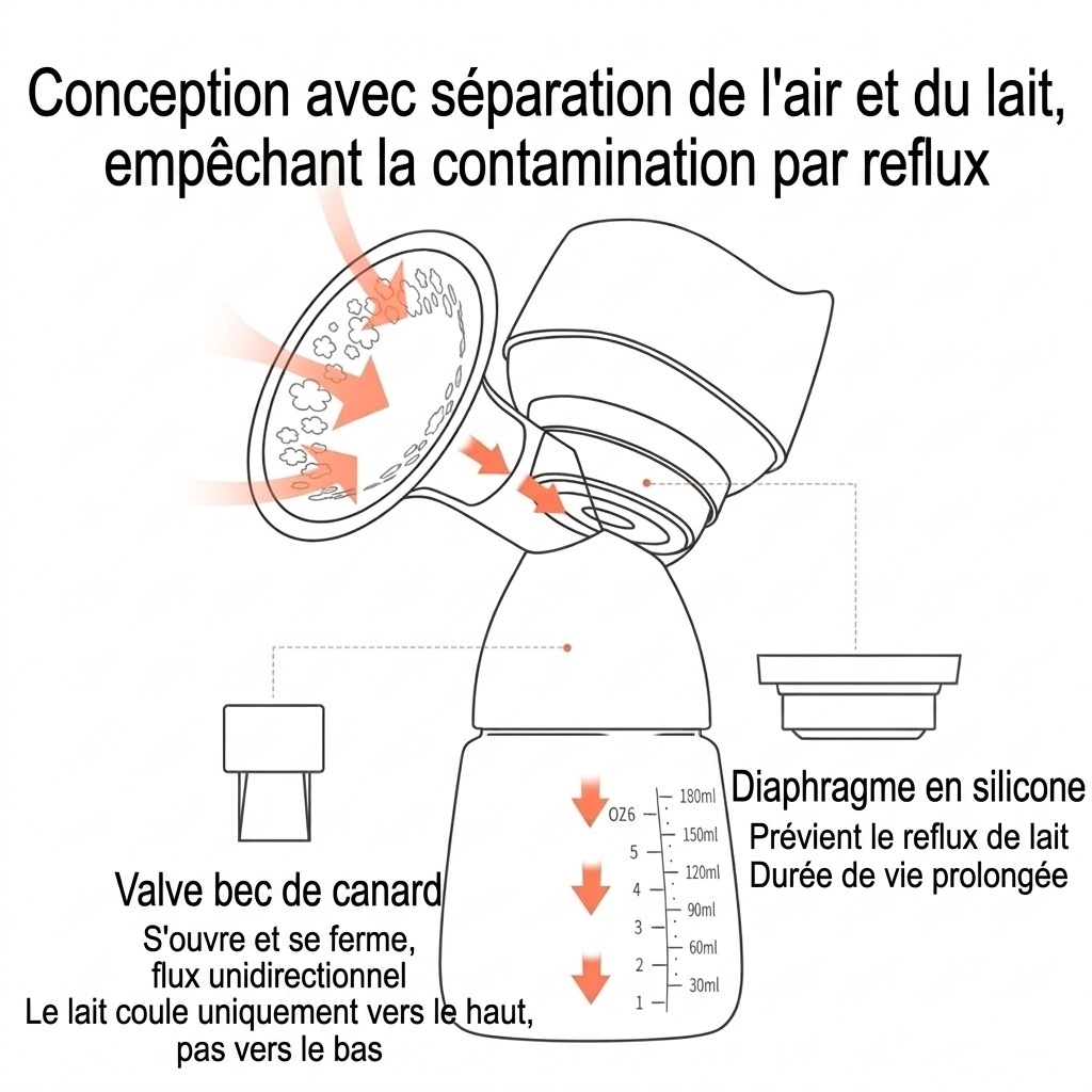 Tire-lait électrique sans fil MISUTA, tire-lait portable mains libres avec modes massage doux et expression, biberon de 180 ml