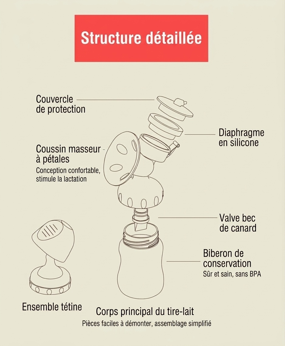 Tire-lait électrique MISUTA, tire-lait simple à 9 niveaux d'aspiration réglable avec système anti-reflux, alimenté par USB (150 ml)