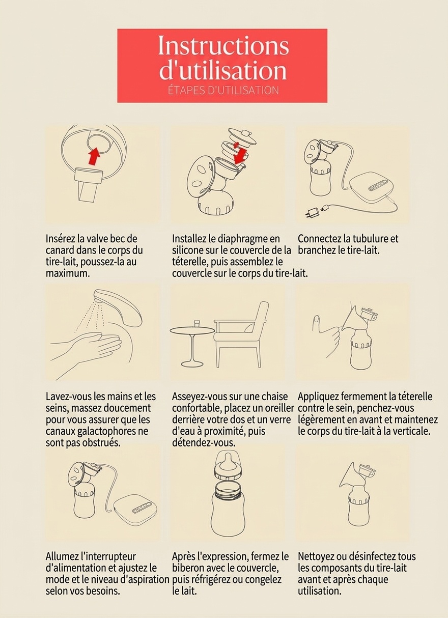 Tire-lait électrique MISUTA, tire-lait simple à 9 niveaux d'aspiration réglable avec système anti-reflux, alimenté par USB (150 ml)
