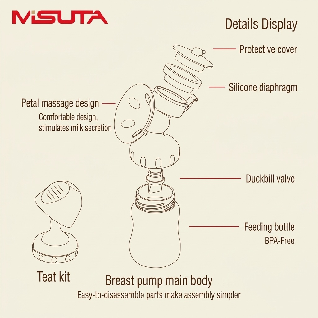 Tiralatte elettrico MISUTA, con aspirazione regolabile su 9 livelli, sistema anti-reflusso, alimentazione USB (150 ml)