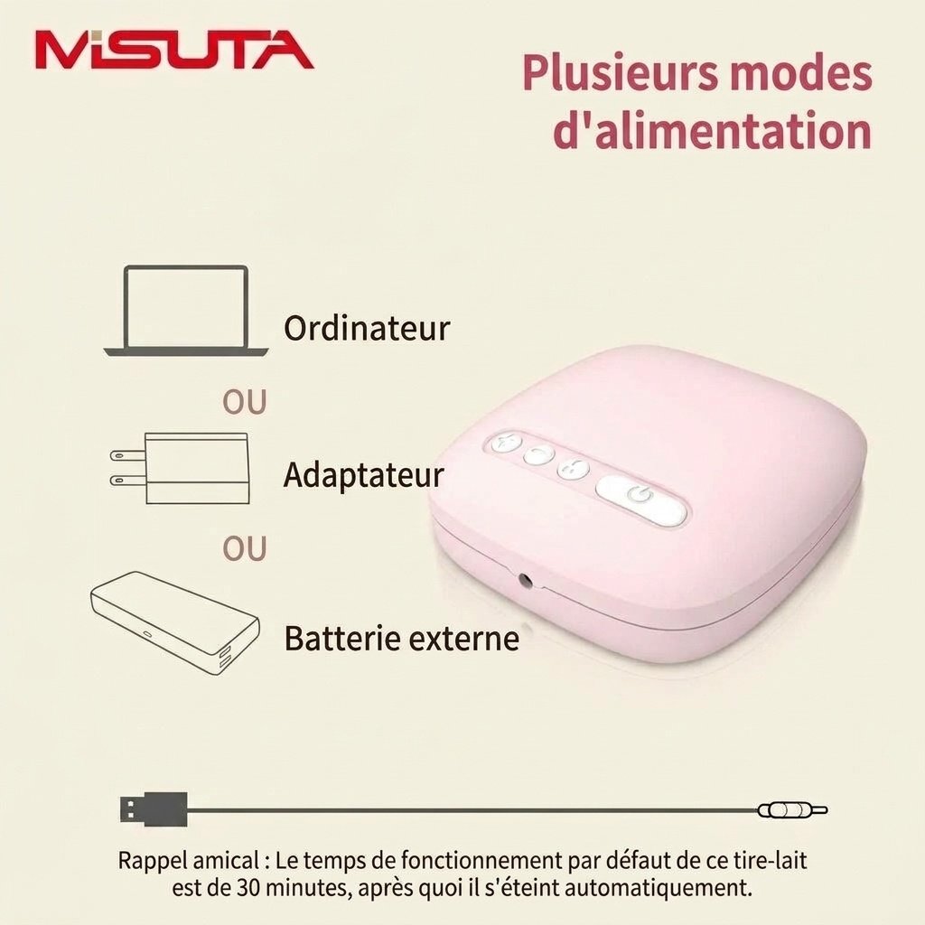 Tire-lait électrique MISUTA, tire-lait simple à 9 niveaux d'aspiration réglable avec système anti-reflux, alimenté par USB (150 ml)