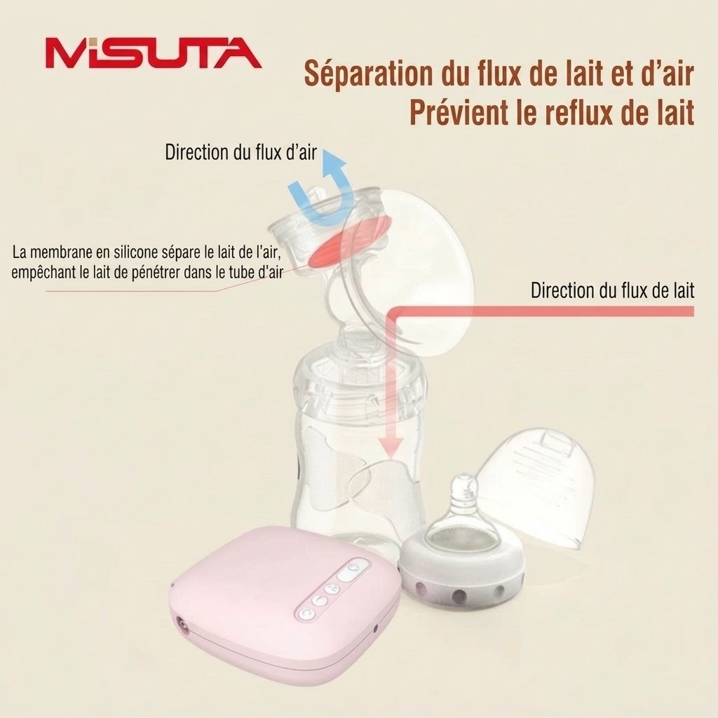 Tire-lait électrique MISUTA, tire-lait simple à 9 niveaux d'aspiration réglable avec système anti-reflux, alimenté par USB (150 ml)