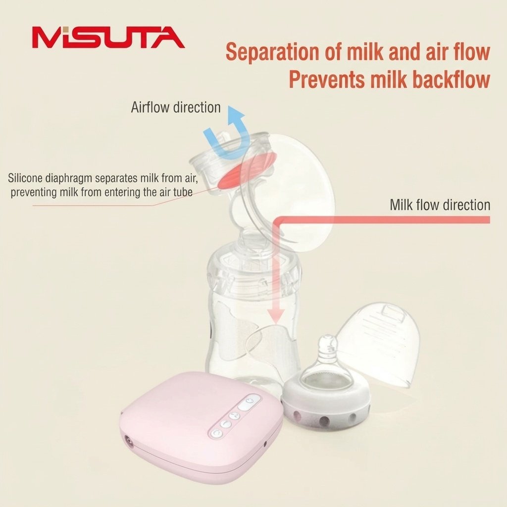 Tiralatte elettrico MISUTA, con aspirazione regolabile su 9 livelli, sistema anti-reflusso, alimentazione USB (150 ml)