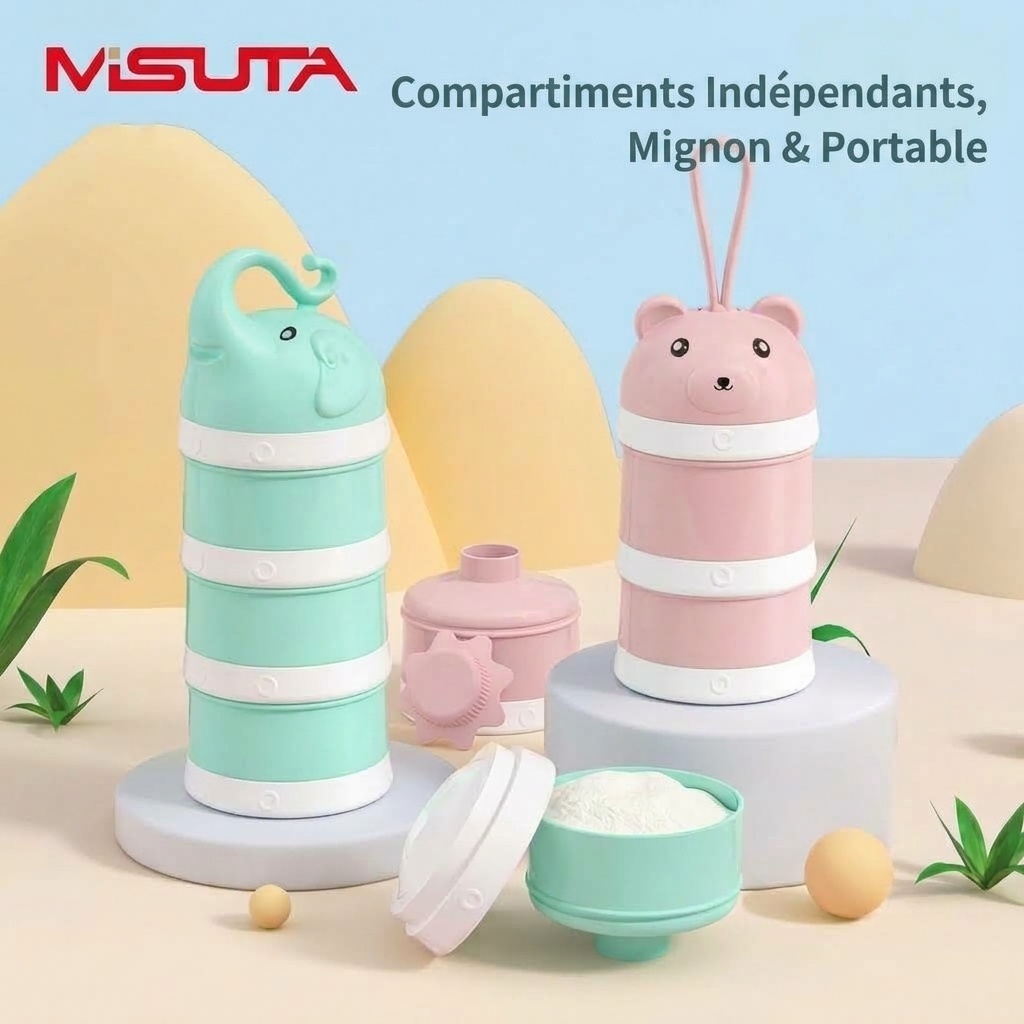 Distributeur de lait infantile empilable MISUTA, récipient portable à 3 niveaux pour lait en poudre et collations avec bec verseur en forme d'entonnoir