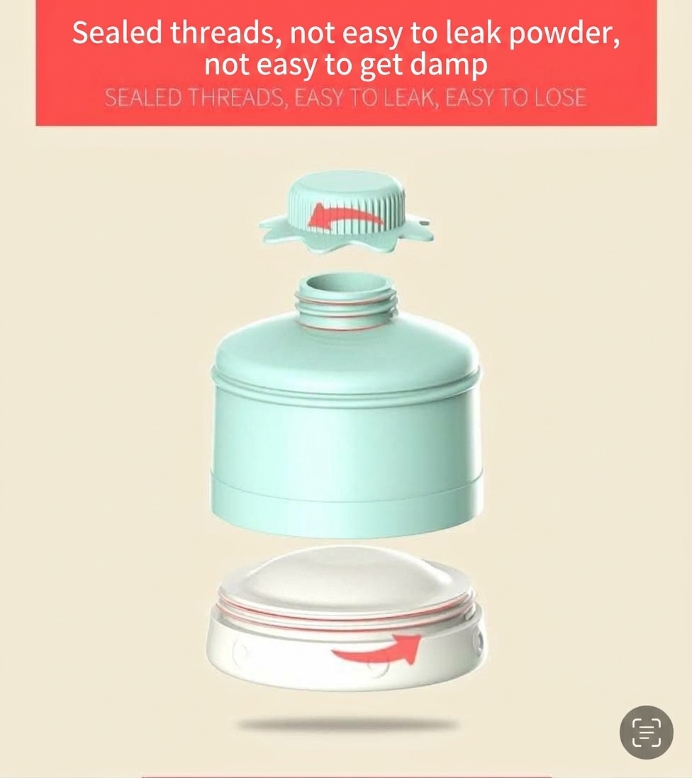 Dispenser impilabile per latte artificiale MISUTA, contenitore portatile a 3 livelli per latte in polvere e snack con beccuccio a imbuto.