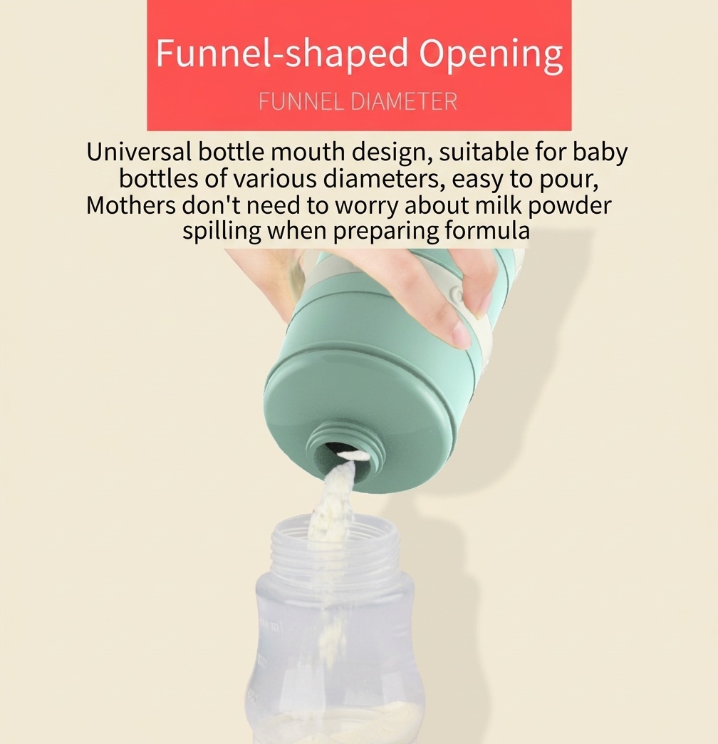 Dispenser impilabile per latte artificiale MISUTA, contenitore portatile a 3 livelli per latte in polvere e snack con beccuccio a imbuto.