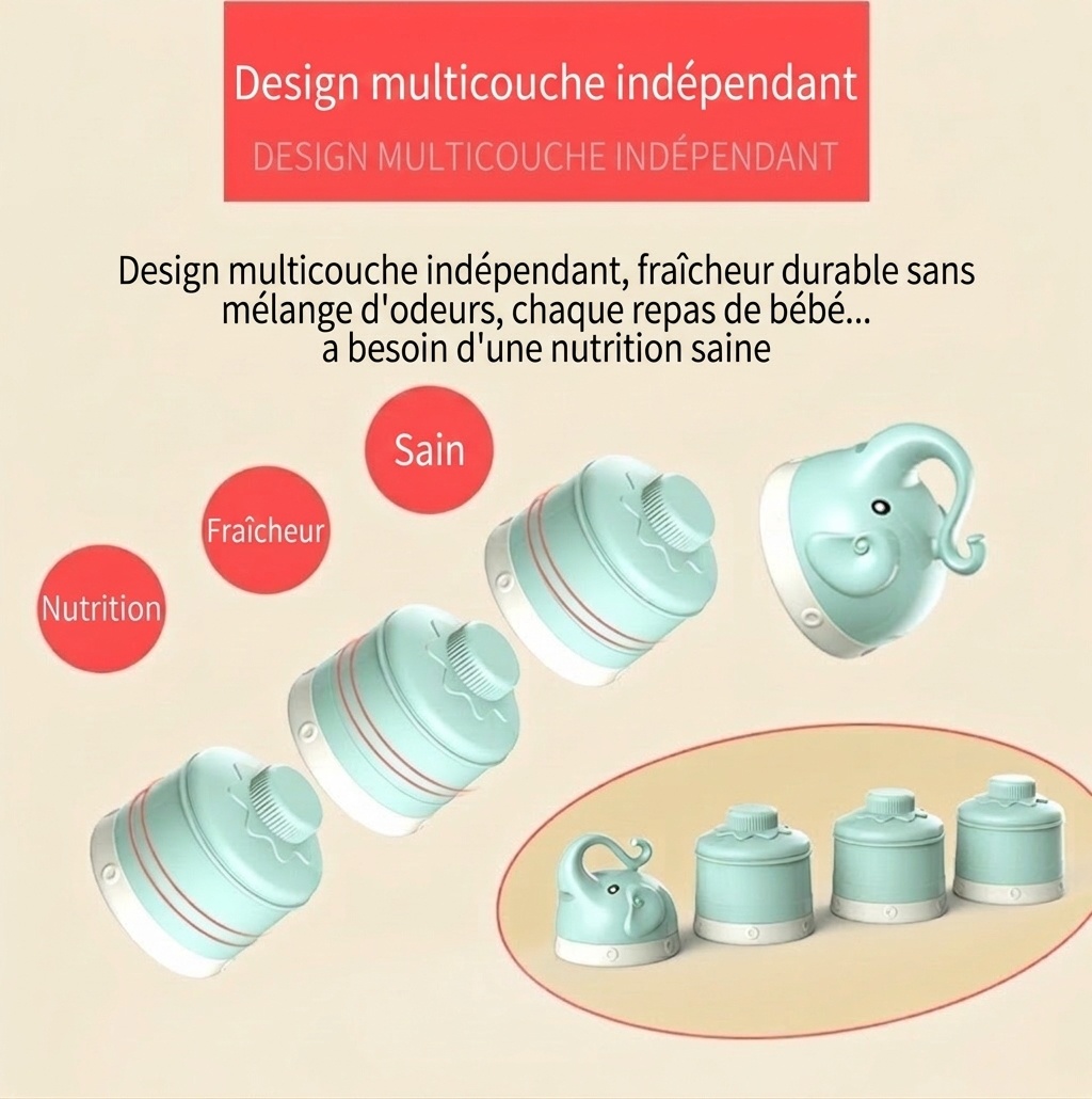 Distributeur de lait infantile empilable MISUTA, récipient portable à 3 niveaux pour lait en poudre et collations avec bec verseur en forme d'entonnoir