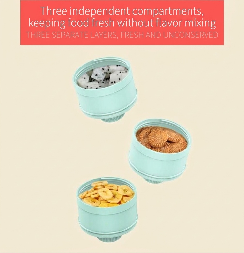 Dispenser impilabile per latte artificiale MISUTA, contenitore portatile a 3 livelli per latte in polvere e snack con beccuccio a imbuto.