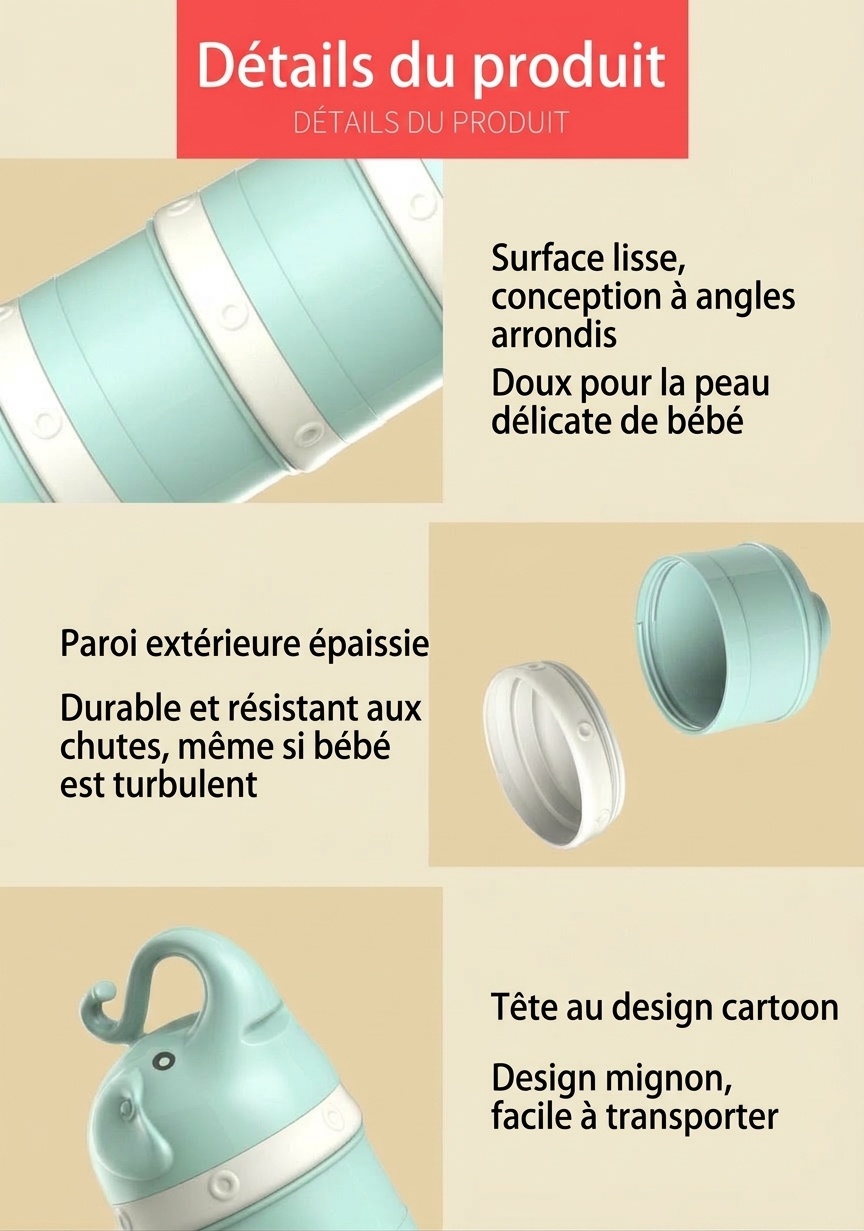 Distributeur de lait infantile empilable MISUTA, récipient portable à 3 niveaux pour lait en poudre et collations avec bec verseur en forme d'entonnoir