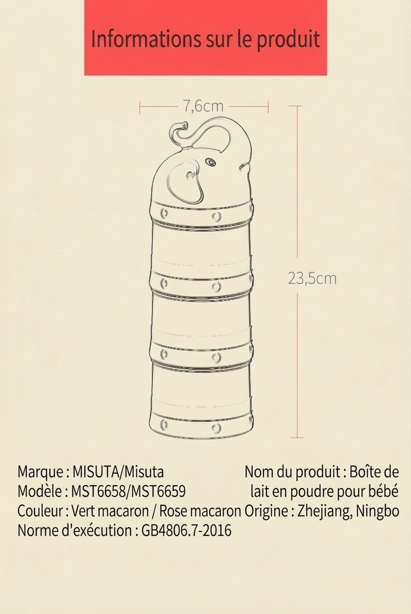 Distributeur de lait infantile empilable MISUTA, récipient portable à 3 niveaux pour lait en poudre et collations avec bec verseur en forme d'entonnoir