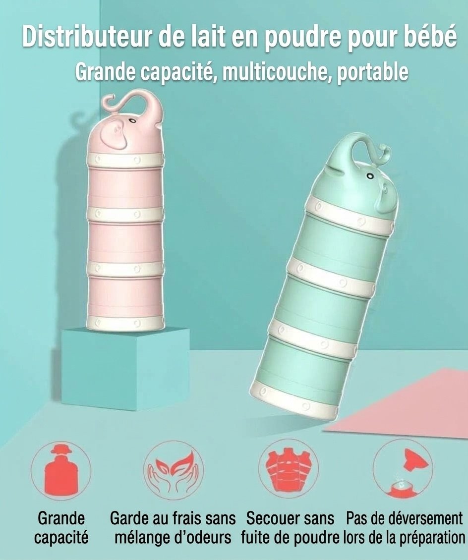 Distributeur de lait infantile empilable MISUTA, récipient portable à 3 niveaux pour lait en poudre et collations avec bec verseur en forme d'entonnoir