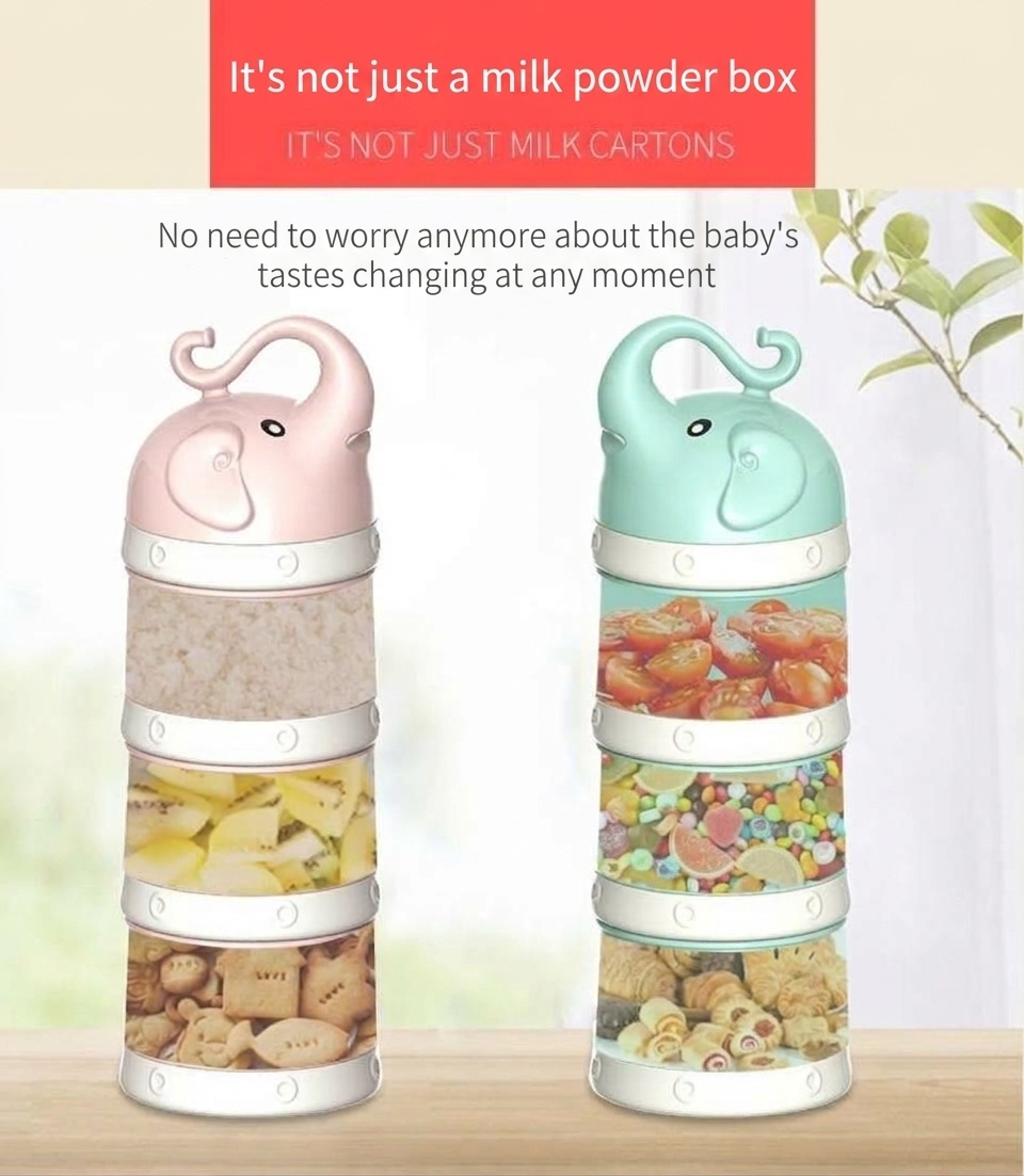 Dispenser impilabile per latte artificiale MISUTA, contenitore portatile a 3 livelli per latte in polvere e snack con beccuccio a imbuto.