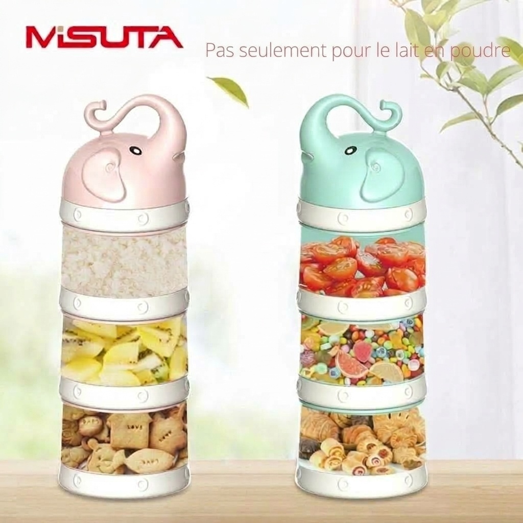 Distributeur de lait infantile empilable MISUTA, récipient portable à 3 niveaux pour lait en poudre et collations avec bec verseur en forme d'entonnoir