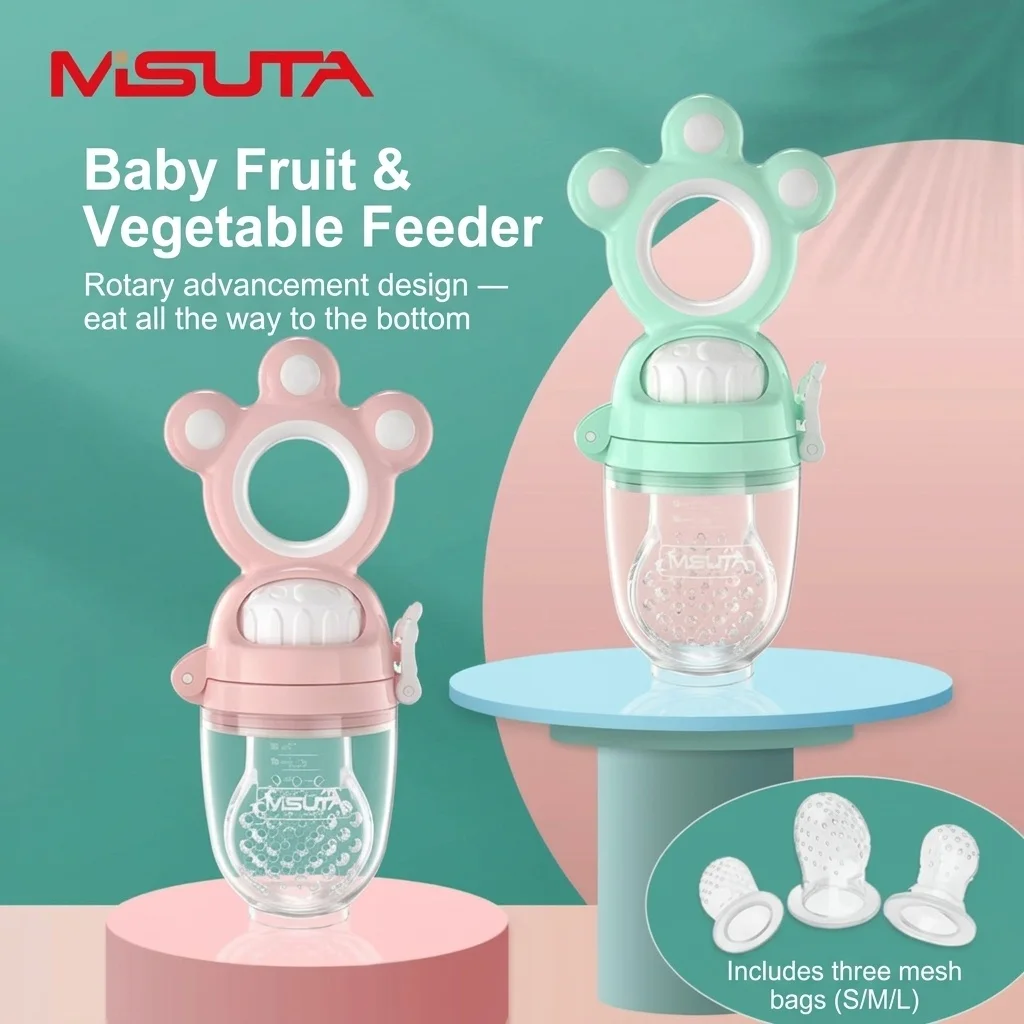 Ciuccio per neonati MISUTA Push-Up, in silicone senza BPA, ideale come alimentatore e giocattolo per la dentizione, con 3 sacchetti di ricambio.