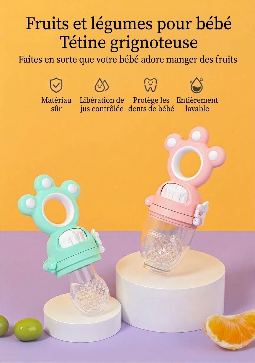 Tétine-aliments pour bébé MISUTA Push-Up, en silicone sans BPA, avec 3 sachets de rechange.