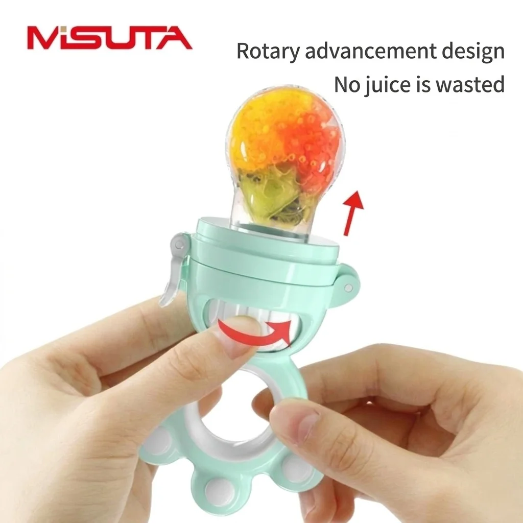 Ciuccio per neonati MISUTA Push-Up, in silicone senza BPA, ideale come alimentatore e giocattolo per la dentizione, con 3 sacchetti di ricambio.