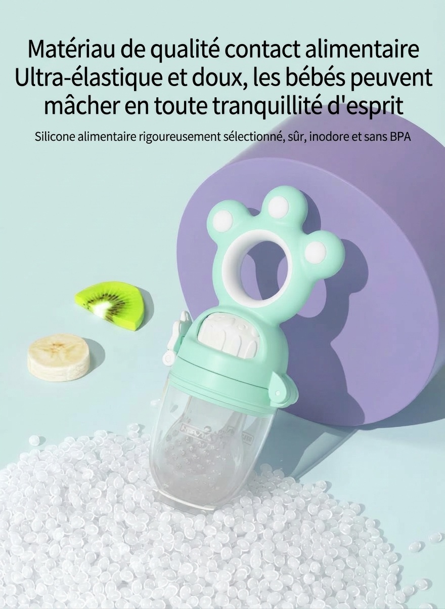 Tétine-aliments pour bébé MISUTA Push-Up, en silicone sans BPA, avec 3 sachets de rechange.