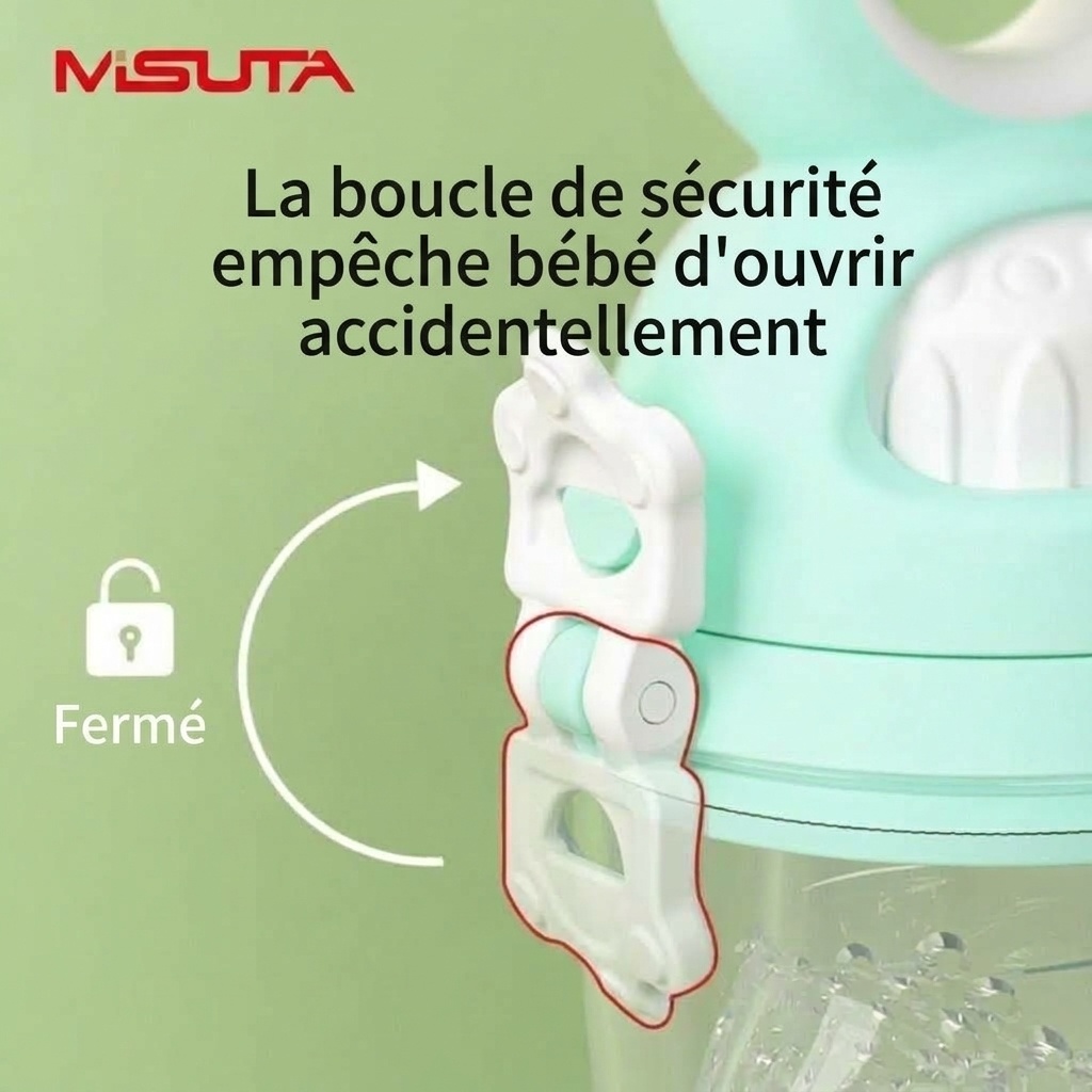 Tétine-aliments pour bébé MISUTA Push-Up, en silicone sans BPA, avec 3 sachets de rechange.