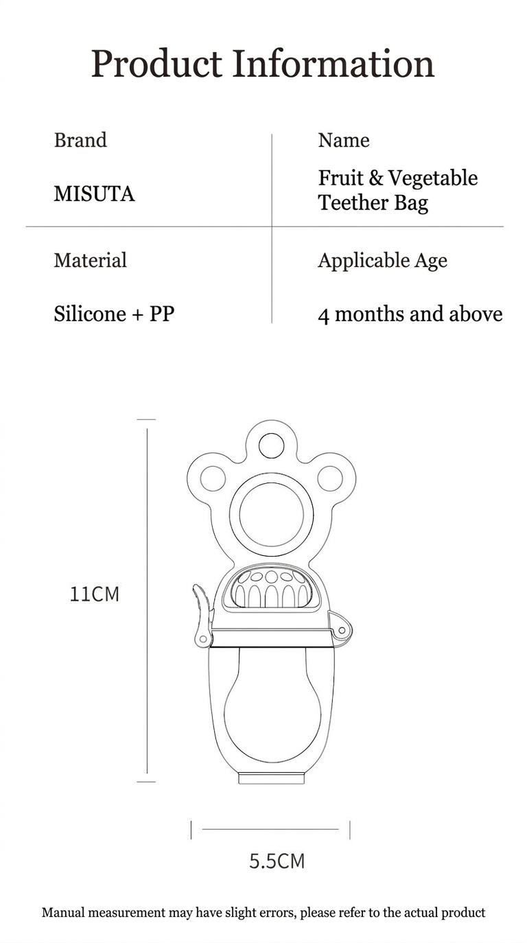 Ciuccio per neonati MISUTA Push-Up, in silicone senza BPA, ideale come alimentatore e giocattolo per la dentizione, con 3 sacchetti di ricambio.