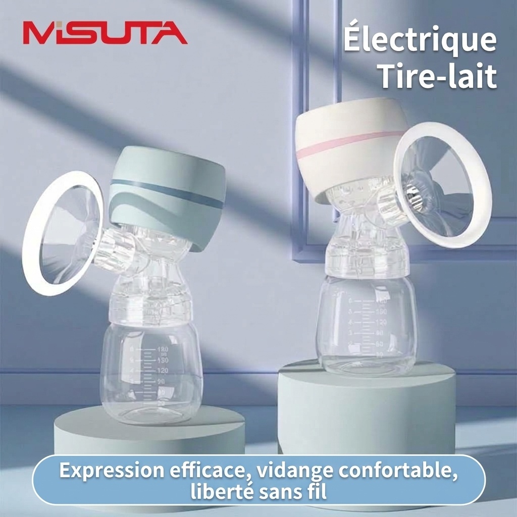 Tire-lait électrique portable sans fil MISUTA, 180 ml, mains libres, avec modes massage et expression, batterie 1200 mAh