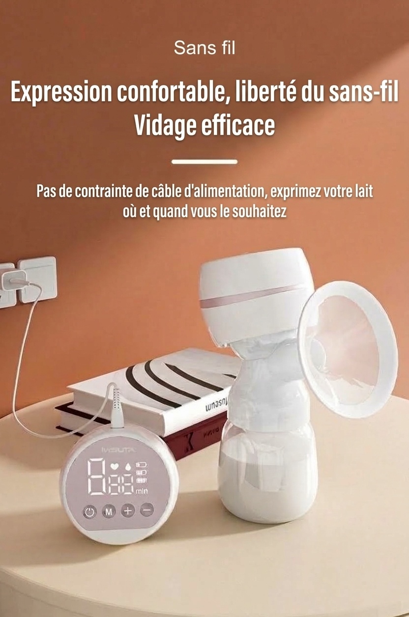 Tire-lait électrique portable sans fil MISUTA, 180 ml, mains libres, avec modes massage et expression, batterie 1200 mAh