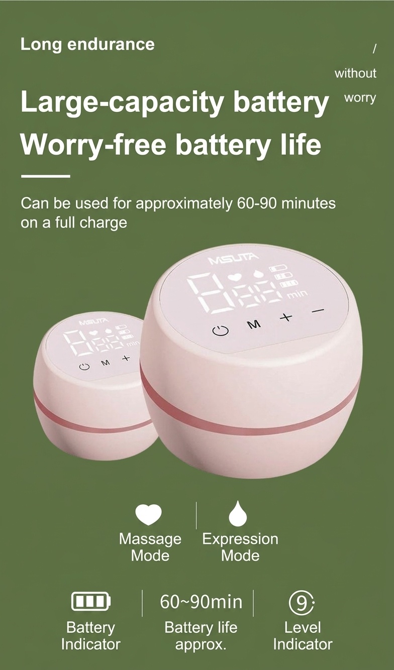 Tiralatte elettrico indossabile senza fili MISUTA, 180 ml, a mani libere, con modalità massaggio ed estrazione, batteria da 1200 mAh.