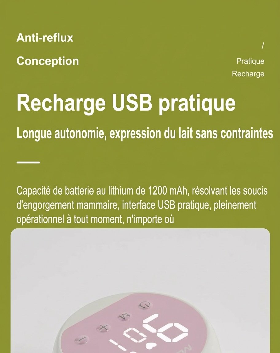 Tire-lait électrique portable sans fil MISUTA, 180 ml, mains libres, avec modes massage et expression, batterie 1200 mAh