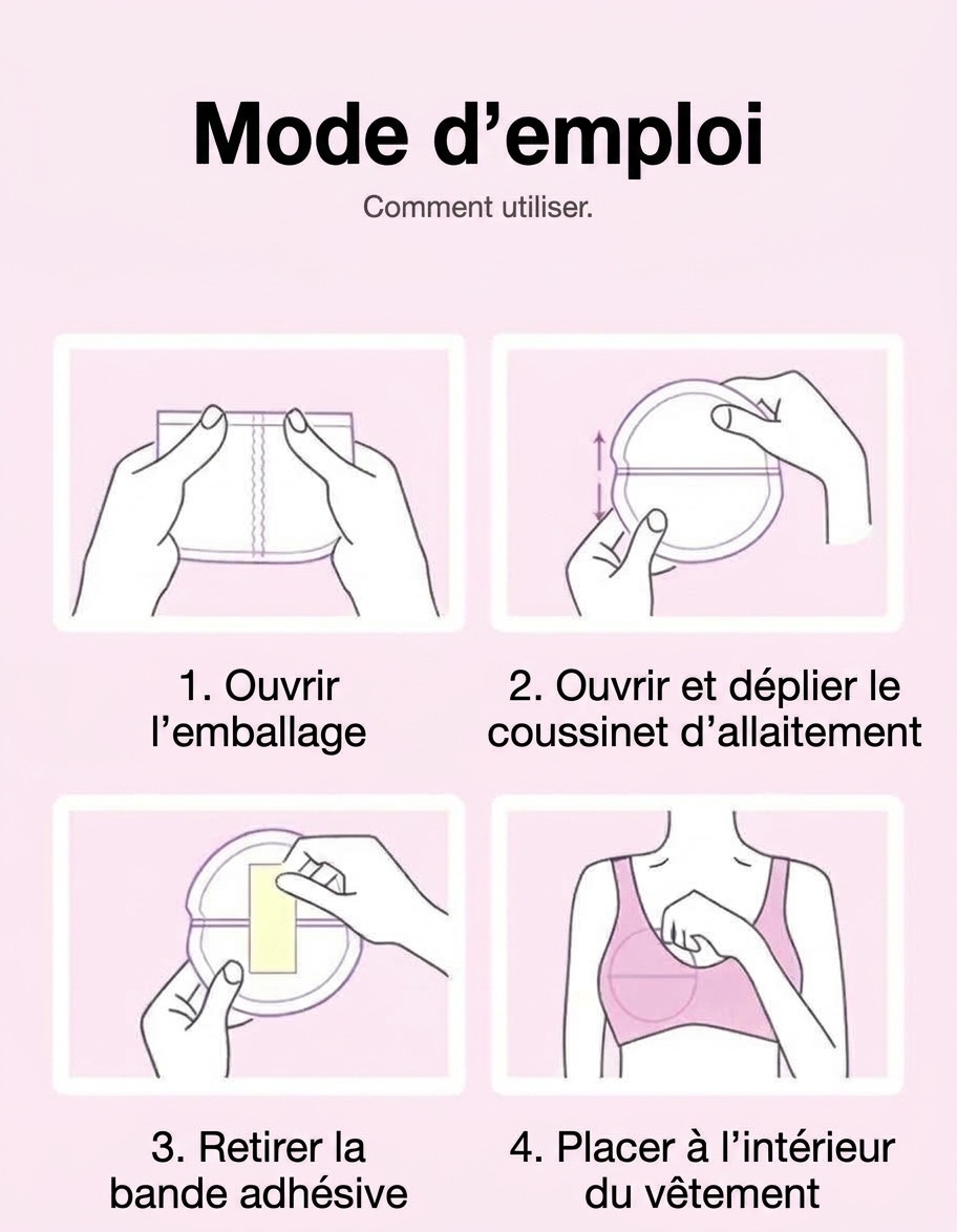 Coussinets d'allaitement jetables ultra-fins MISUTA, paquet de 100, respirants et dotés d'un noyau absorbant alvéolé anti-fuites.