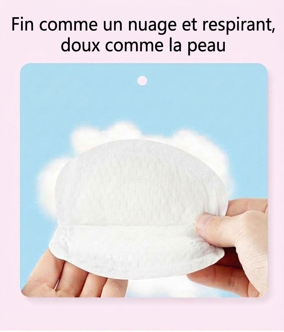 Coussinets d'allaitement jetables ultra-fins MISUTA, paquet de 100, respirants et dotés d'un noyau absorbant alvéolé anti-fuites.