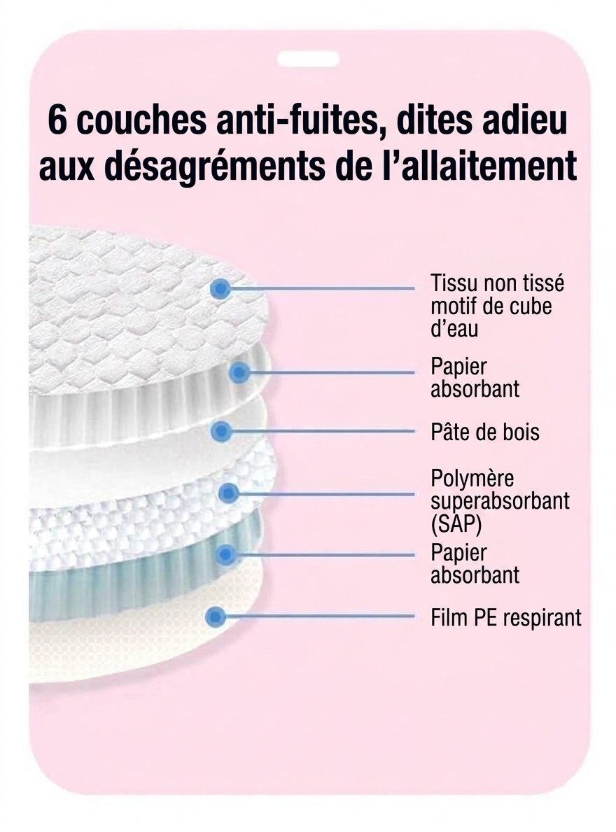 Coussinets d'allaitement jetables ultra-fins MISUTA, paquet de 100, respirants et dotés d'un noyau absorbant alvéolé anti-fuites.