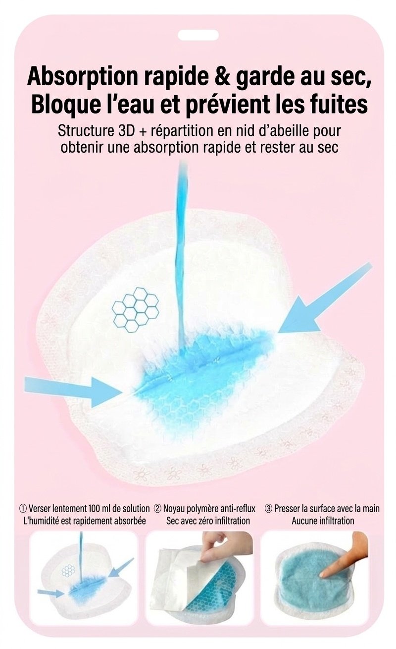 Coussinets d'allaitement jetables ultra-fins MISUTA, paquet de 100, respirants et dotés d'un noyau absorbant alvéolé anti-fuites.