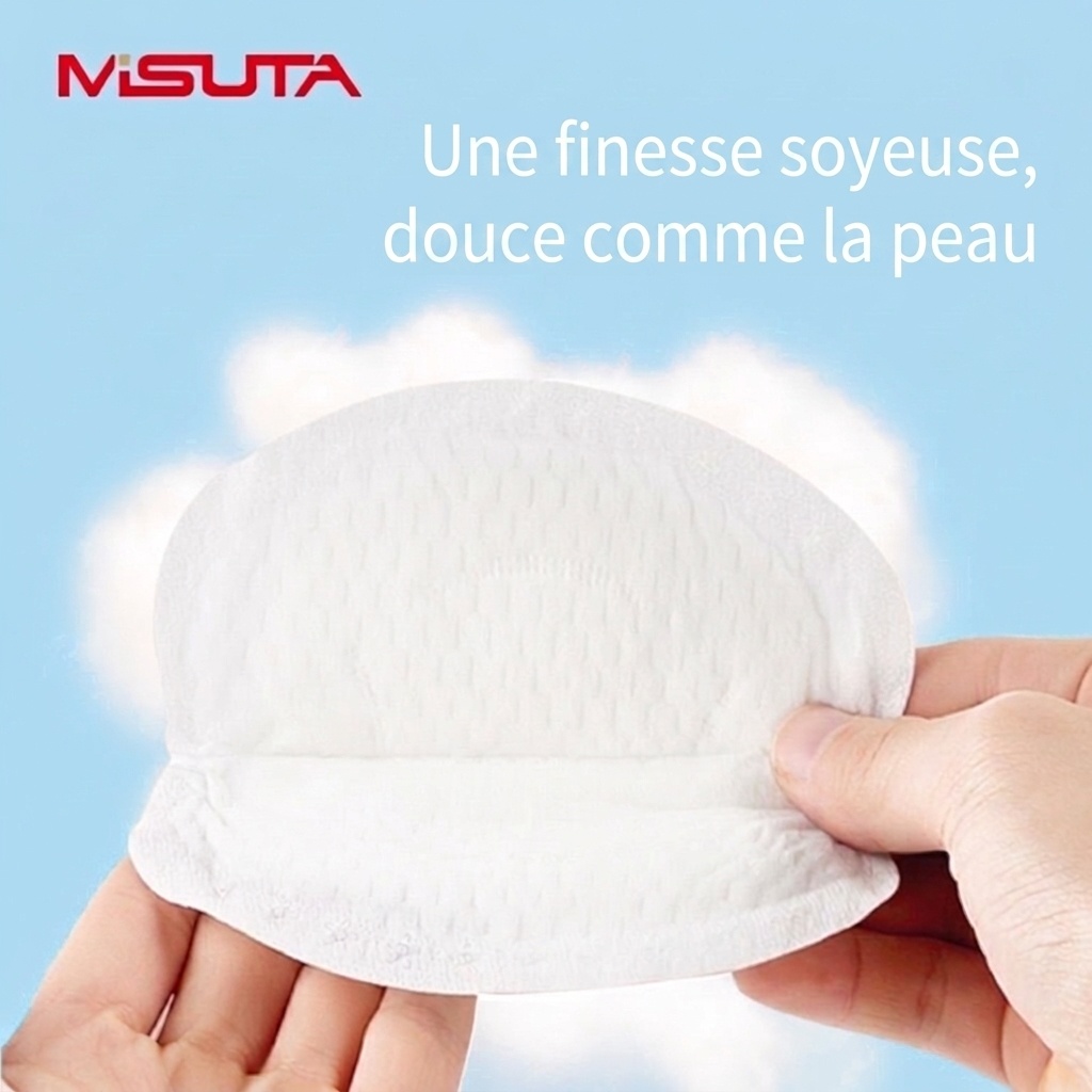 Coussinets d'allaitement jetables ultra-fins MISUTA, paquet de 100, respirants et dotés d'un noyau absorbant alvéolé anti-fuites.