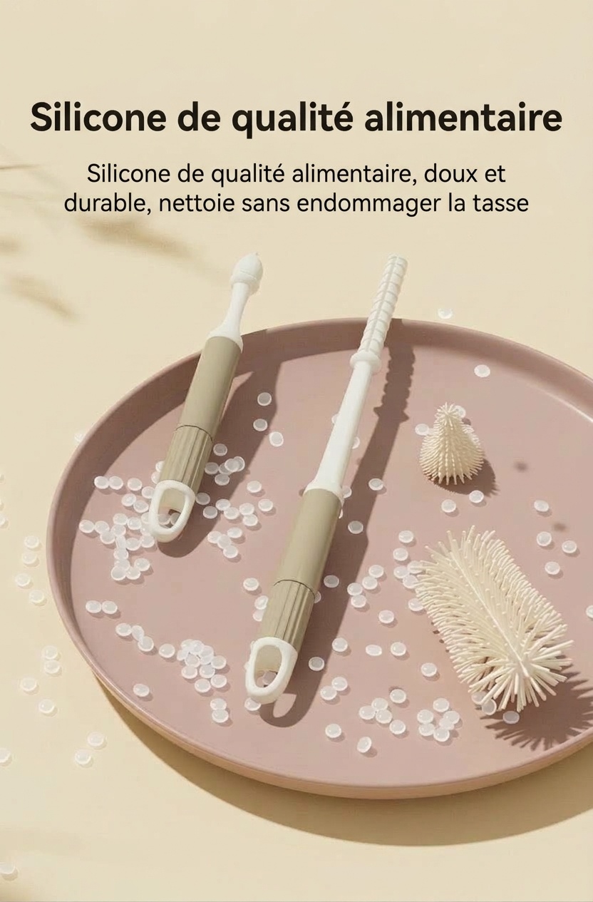Ensemble de 3 goupillons en silicone MISUTA pour biberons, nettoyant anti-rayures avec goupillon pour tétine et goupillon pour paille, manche long
