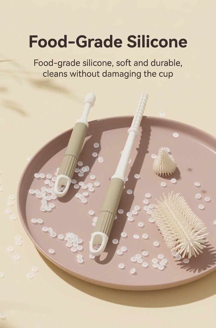 Set di 3 spazzolini in silicone per biberon MISUTA, pulitore antigraffio con spazzolino per tettarelle e spazzolino per cannucce, manico lungo.