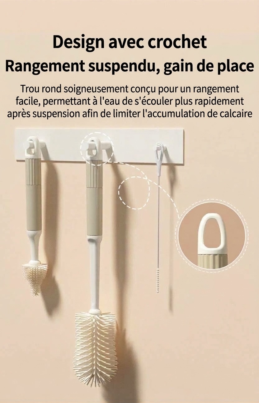 Ensemble de 3 goupillons en silicone MISUTA pour biberons, nettoyant anti-rayures avec goupillon pour tétine et goupillon pour paille, manche long