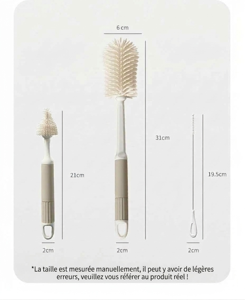 Ensemble de 3 goupillons en silicone MISUTA pour biberons, nettoyant anti-rayures avec goupillon pour tétine et goupillon pour paille, manche long