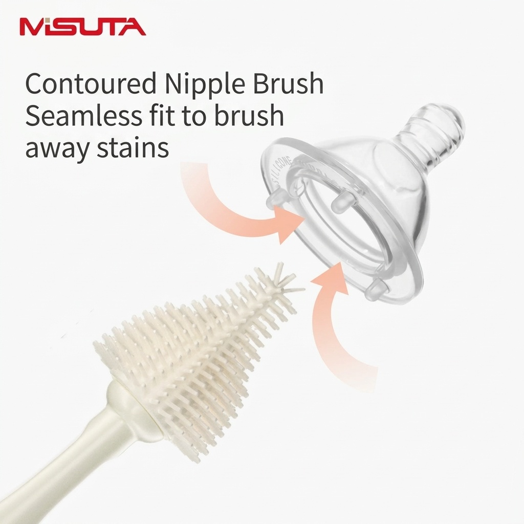 Set di 3 spazzolini in silicone per biberon MISUTA, pulitore antigraffio con spazzolino per tettarelle e spazzolino per cannucce, manico lungo.