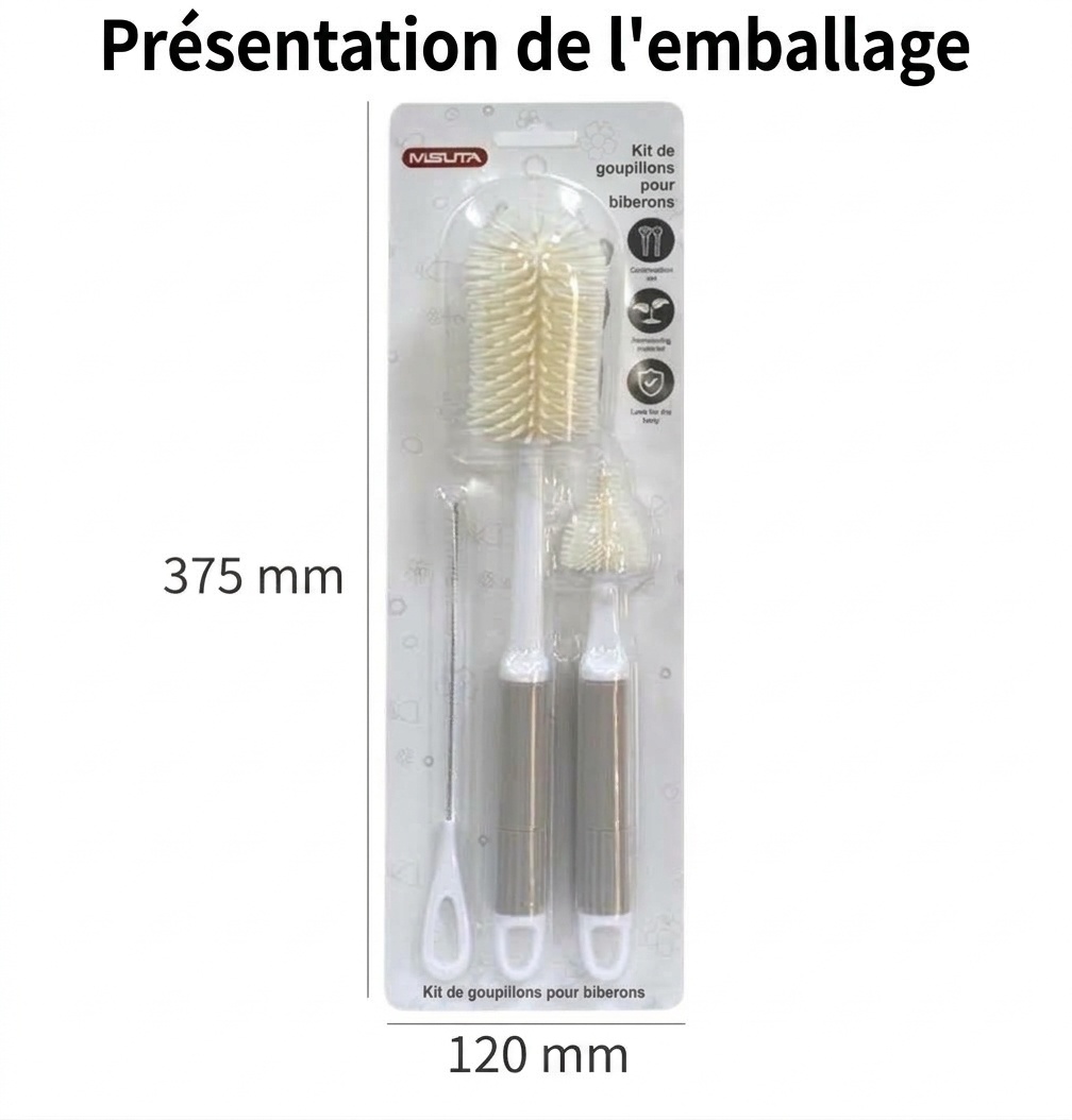 Ensemble de 3 goupillons en silicone MISUTA pour biberons, nettoyant anti-rayures avec goupillon pour tétine et goupillon pour paille, manche long