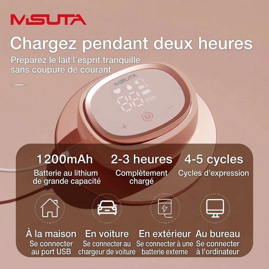 Tire-lait mains libres portable MISUTA, tire-lait électrique invisible à porter dans le soutien-gorge avec écran tactile LCD, 3 modes et 27 niveaux