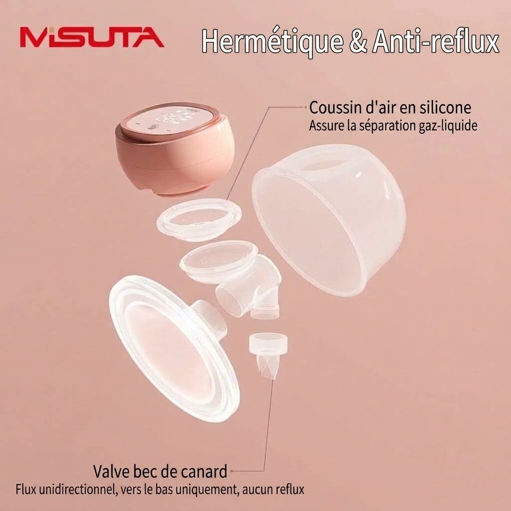 Tire-lait mains libres portable MISUTA, tire-lait électrique invisible à porter dans le soutien-gorge avec écran tactile LCD, 3 modes et 27 niveaux