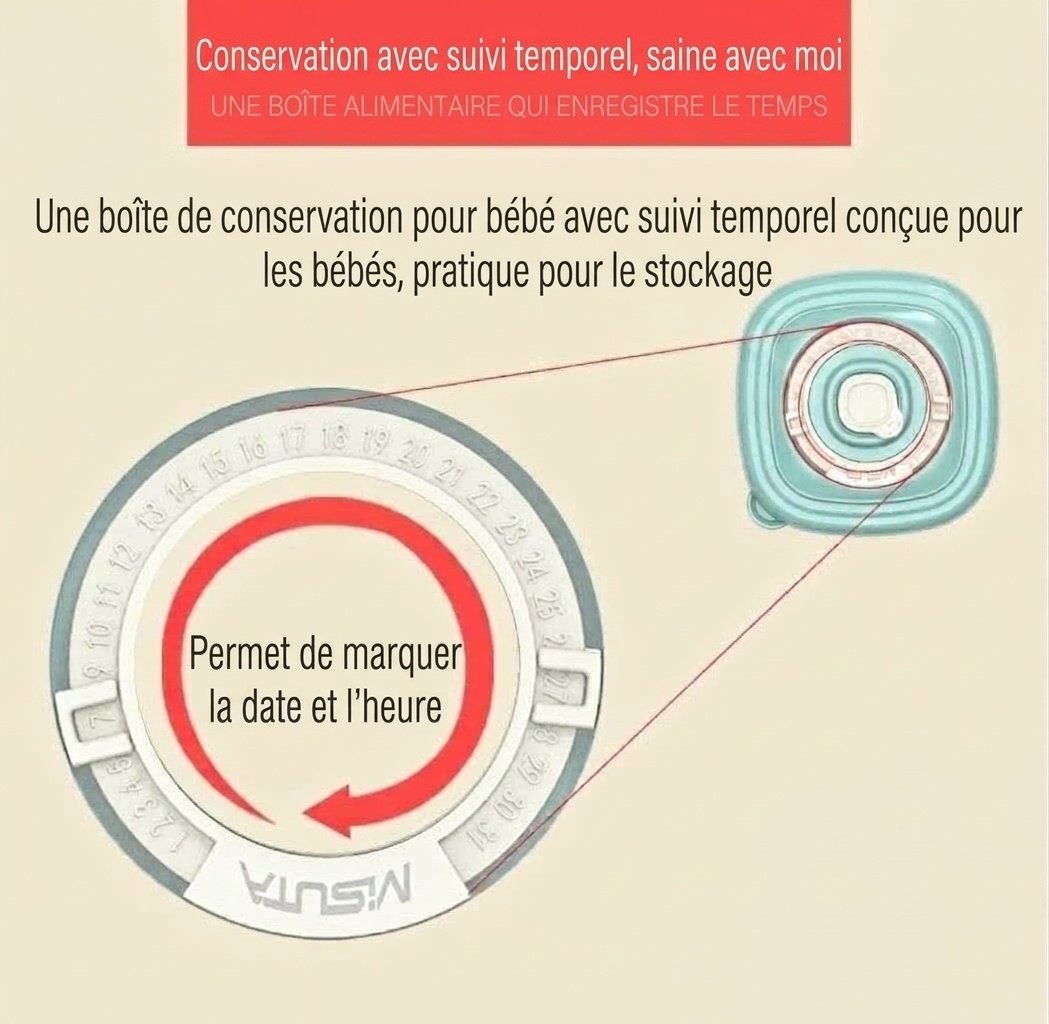 MISUTA Boîtes de conservation pour aliments pour bébés avec couvercles à minuterie, lot de 6 pots empilables, compatibles avec le congélateur et le micro-ondes