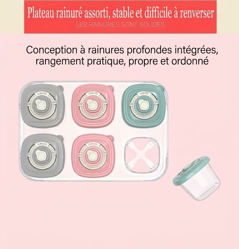 MISUTA Boîtes de conservation pour aliments pour bébés avec couvercles à minuterie, lot de 6 pots empilables, compatibles avec le congélateur et le micro-ondes