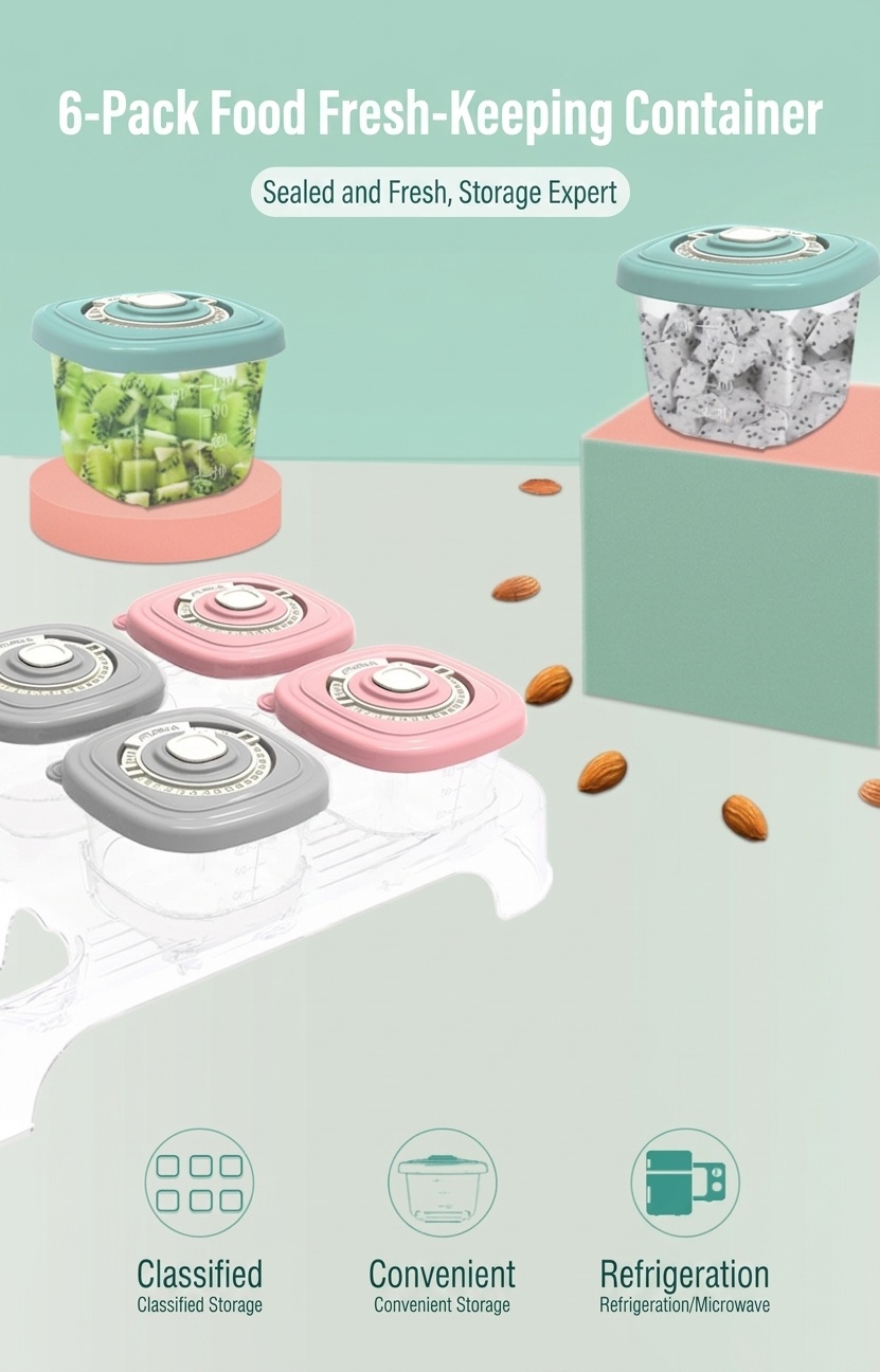 MISUTA Contenitori per alimenti per neonati con coperchi con indicatore di tempo, confezione da 6, impilabili, adatti al congelatore e al microonde.